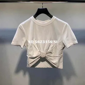 

2020 summer fashionable short-sleeved ladies t-shirt knotted stitching cotton casual top tshirt