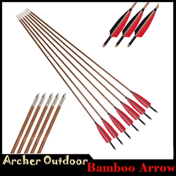 

12pcs Bamboo Arrows 34 inch 5 inch Natural Turkey Feather Shield OD 8.0mm Traditional Bow Hunting Shooting Archery Outdoor
