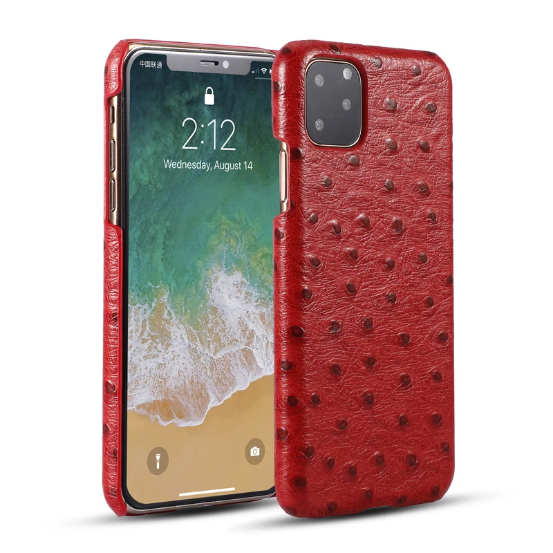 Красный Для iPhone 11 чехол из натуральной кожи для iPhone XS XR страусиная кожа кожаный чехол для телефона Тонкий деловой умный чехол для iPhone 11 Pro - Цвет: Красный
