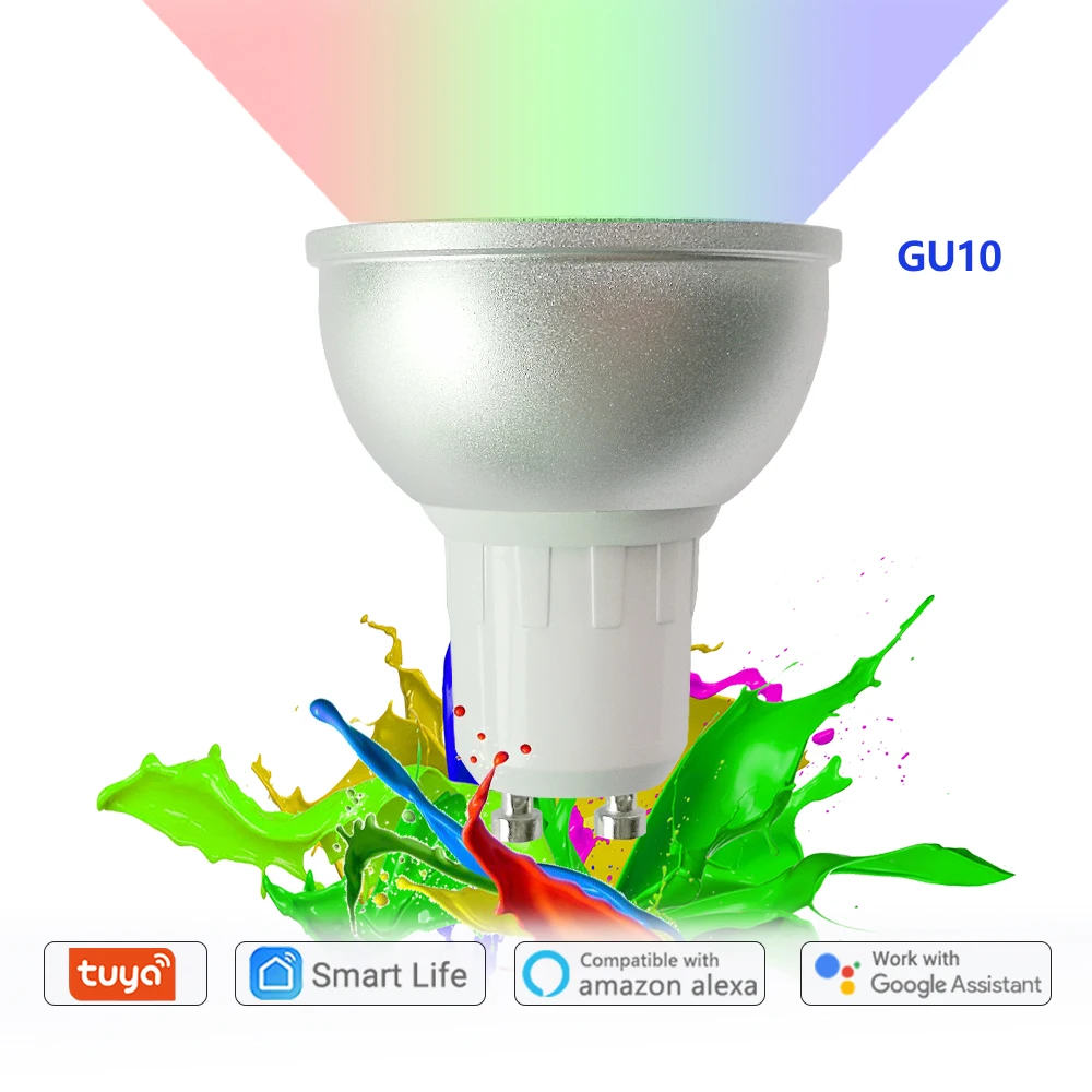 

Tuya Smart Life APP Dimmable GU10 WiFi RGB LED Bulb Light Voice Control by Echo Alexa Google Assistant 2.4G WiFi Timer Control
