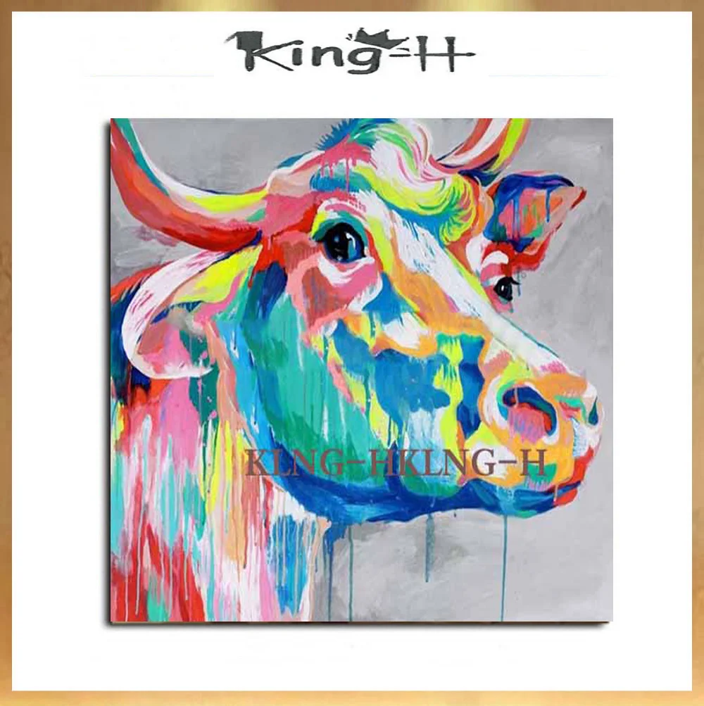 

Hand Painted Cow Oil Painting On Canvas Hand Bull Animal Oil Paintings Wall Art Picutres Home Decor For Living Room
