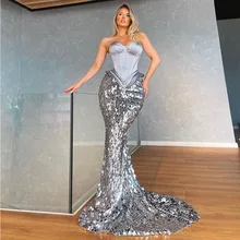 

Xijun Sparkly Sequined Mermaid Prom Dresses Sweetheart Evening Gown Dubai Women Pleats Formal Party Gown