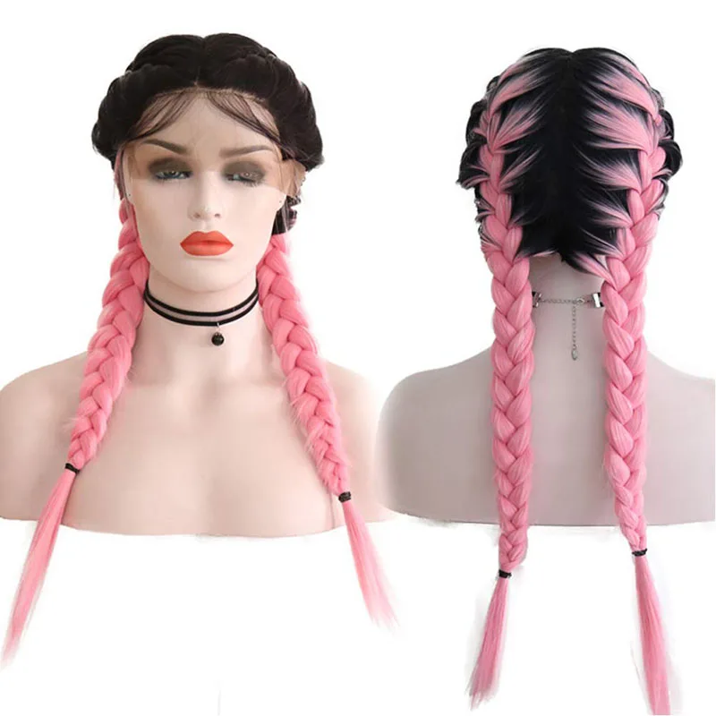 Rongduoyi Ombre Roze Lace Front Synthetische Pruiken Voor Vrouwen 2 Vlechten Warmte Fiber Midden Deel Pruik Gevlochten Lange Pruik Met baby Haar Rongduoyi Ombre Roze Lace Front Synthetische Pruiken Voor Vrouwen 2 Vlechten Warmte Fiber Midden Deel Pruik Gevlochten Lange Pruik Met baby Haar