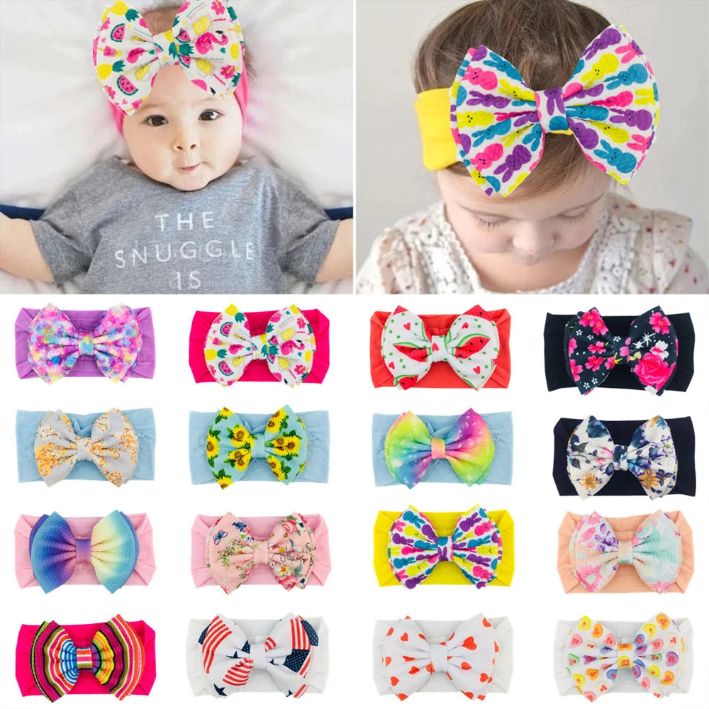 1 Pieces Baby Girl Headband Infant Print Bowknots Hair Accessories Bows Newborn Headwear Headwrap Gift Toddlers Bandage Ribbon designer baby accessories