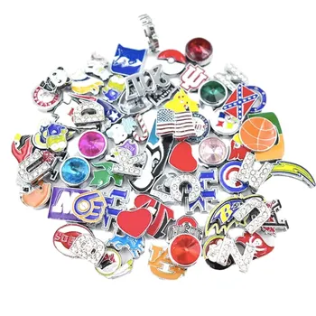 

10PCS Mixed 8MM Alloy Slide Charms Enamel Silver Sport Team Slide Charm Fit Pet Collar DIY Necklace & Bracelet