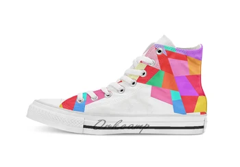 

Happy Colours Geometric Pattern breathable Casual High Top lace-up Canvas shoes sneakers Drop shipping