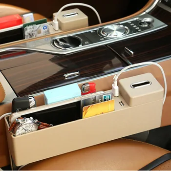 

New Car Seat Crevice Storage Box Cup Holder Filler Organizer Coin Holder with 2 USB Interfaces
