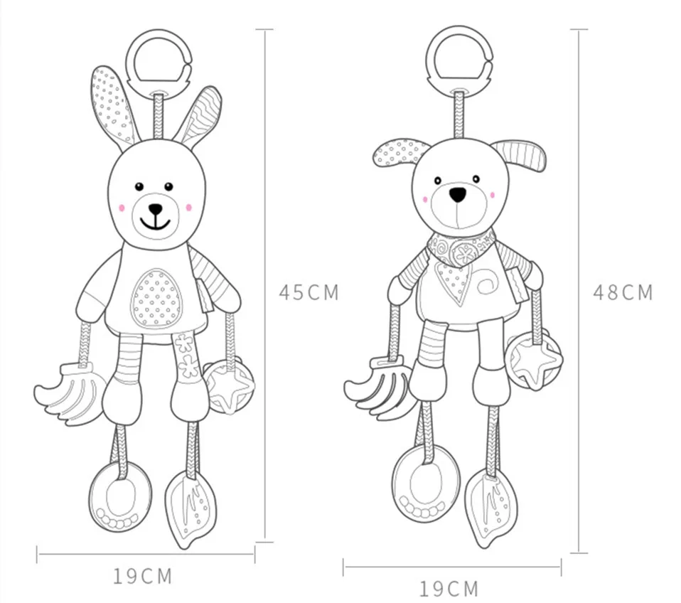 Soft Baby Stroller Hanging Toys Cute Animal Appease Plush Doll Crib Car Seat Hanging Newborn Baby Rattles Toys With Teether