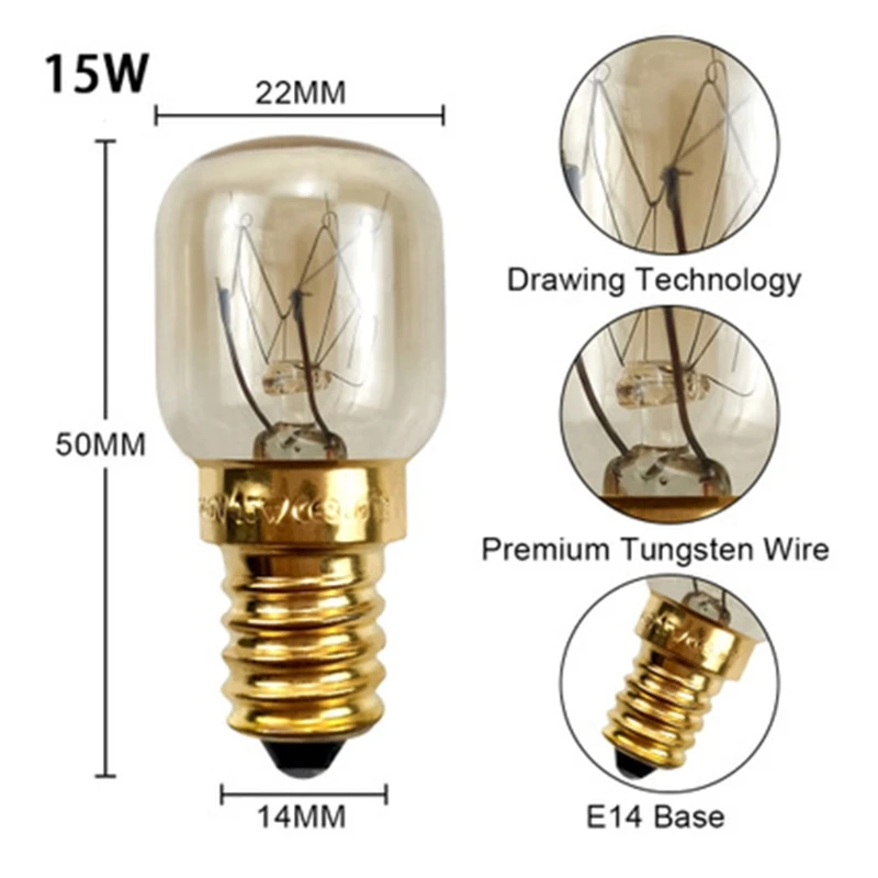 5pcs 220V E14 300 Degree High Temperature Resistant Microwave Oven Bulb Cooker Lighting Bulb 15W Gold images - 6