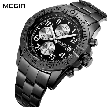 

MEGIR Fashion Casual Business Sports Men Quartz Watches Stainless Steel Band Water Resistant Calendar Mutifunction Wristwatches