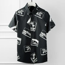 Бренд печатных тонкая рубаха мужские отложной Воротник деловой с короткими рукавами социальные Рубашки Высокое качество хлопок одежда Женская сорочка homme