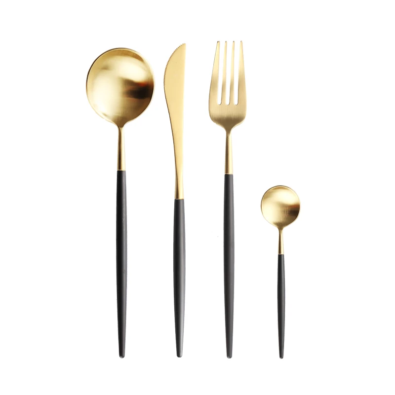 Black Gold Cutlery Set Dinner Dessert Fork Spoon Knife Set Wedding Dinnerware 304 Stainless Steel Tableware Fork Spoon