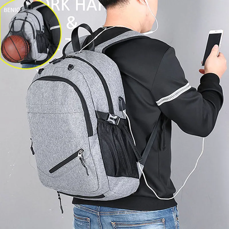 USB Basketball Net Backpack Gym Fitness Bag Ball Bags for Men Sports Men's School Boys Gym Bag Student Backpack Camping XA414WA
