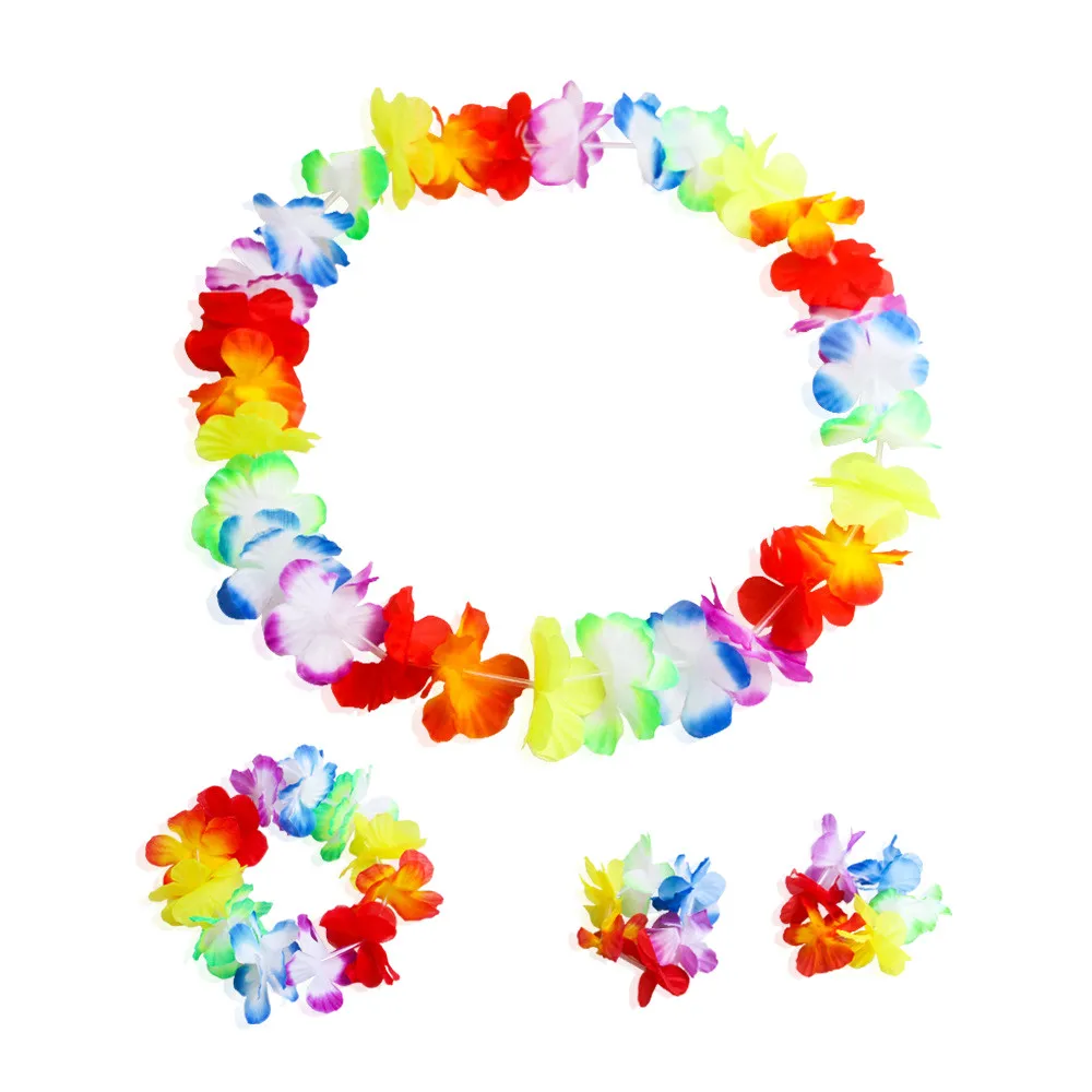 

A Set Colorful Counts Tropical Hawaiian Luau Flower Lei Party Favors Headpiece Necklaces for Party Supplies