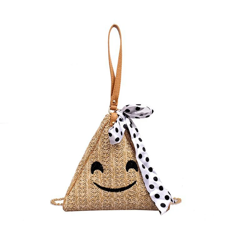 

Straw zongzi bag 2020 new triangle small bag fashion trend handcarry shoulder bag silk scarf expression bag Female handbags