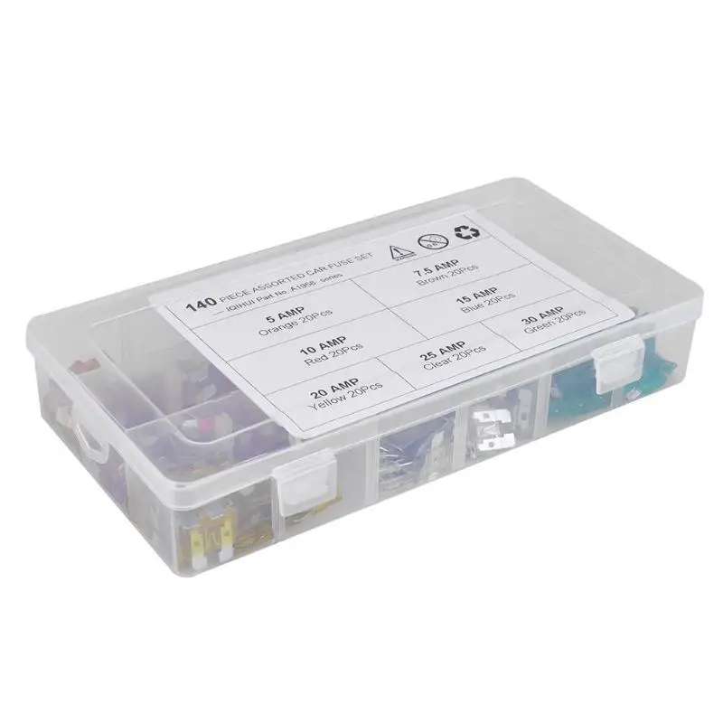 140 шт./лот Ассорти 7 значение стандартная Контактная Пластина комплект предохранителей 5A 7.5A 10A 15A 20A 25A 30A w/предохранитель съемник ящик для автомобиля, грузовика, внедорожника, с регулировкой, для мотоцикла