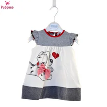 От 1 до 5 лет летнее платье принцессы для маленьких девочек мини-платья трапециевидной формы с принтом собаки и бантом одежда для маленьких девочек