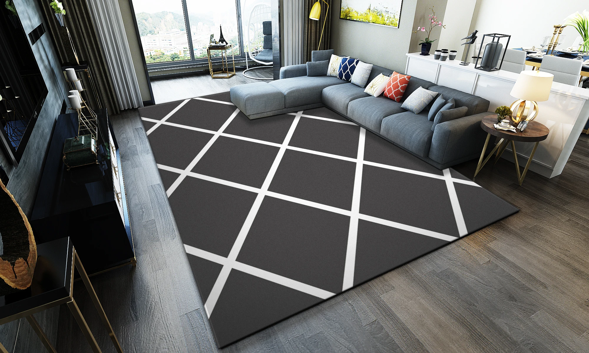 Скандинавские простые геометрические коврики с узором ковры для гостиной, спальни, коврики, серый, белый диван, стол, стул, Нескользящие коврики