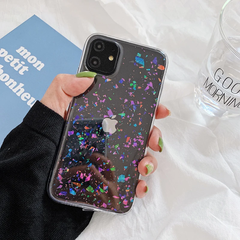 Чехол ins с блестками для телефона iphone 12 12MIni 11 Pro Max X XR XS 7 8 6 6S Plus прозрачный мягкий