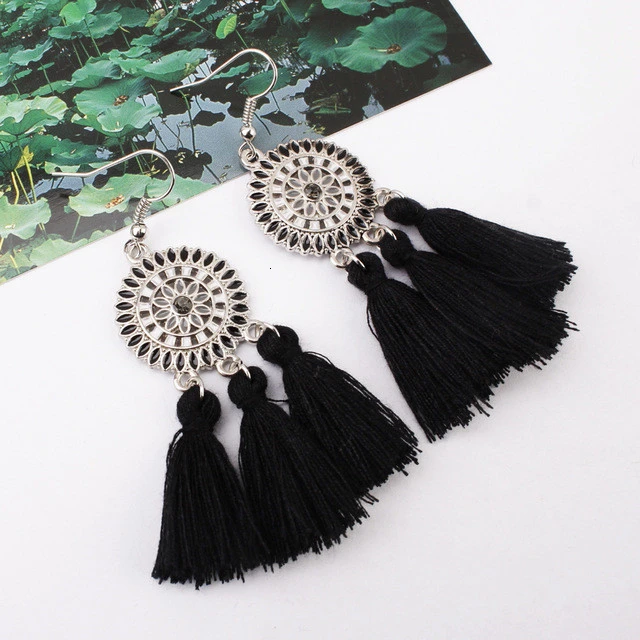 Hot Sale 39 Colors Vintage Ethnic Alloy Fan Tassel Earrings For Female Boho Fringe Dangles Earings Women Jewelry accessories party gift - Окраска металла: Hot Sale