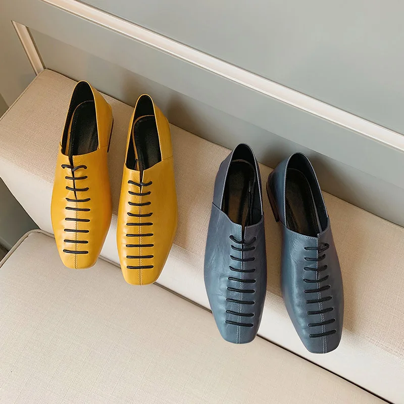 XIUNINGYAN/Винтажные женские оксфорды в британском стиле; обувь из натуральной кожи на плоской подошве; женская обувь ручной работы; цвет желтый, синий; обувь из натуральной кожи