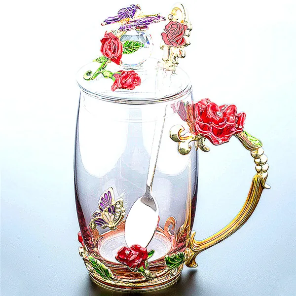 320/350 мл Красивая эмалированная чашка, стекло, домашний набор, цветочный чай, Хрустальная кофейная чашка, пивная кружка, пара свадебный подарок - Цвет: C2