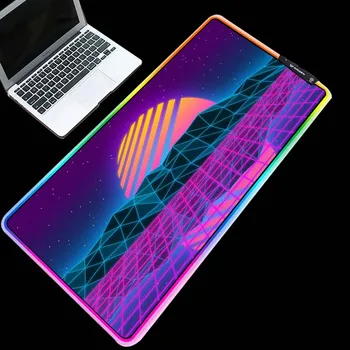 

Yuzuoan RGB pixel style moon mountain mouse pad LED backlit keyboard mouse pad home desktop decoration pad