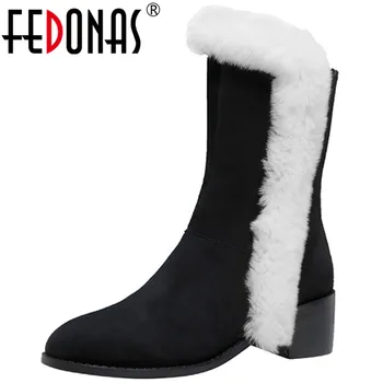 

FEDONASBack Zipper 2020 Woman Snow Boots Winter Shoes Woman Heels Suede Leather Low Heels Women's Shoes Party Ankle Boots