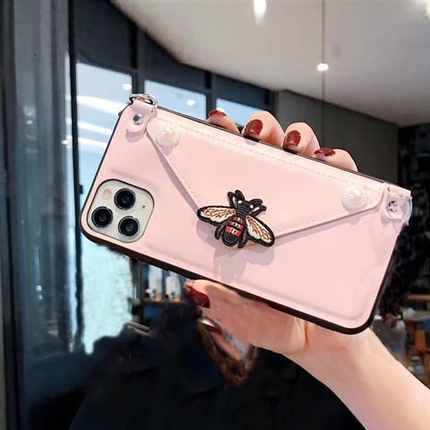 Чехол-кошелек с Пчелой через плечо, чехол для телефона для iPhone 11Pro Max, чехол XS MAX XR 7 8 6 6S Plus, кожаный чехол с отделением для карт и ремешком на плечо - Цвет: only case 1