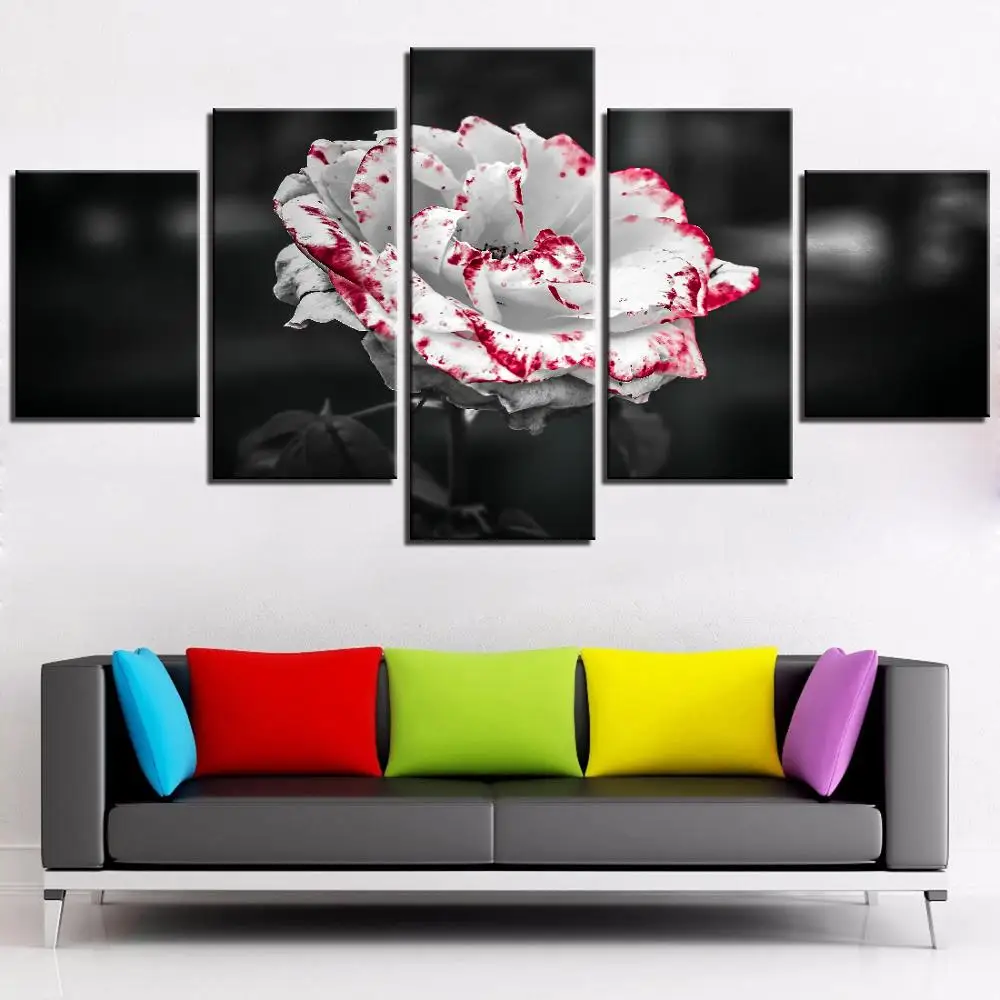 

5 Panel Canvas Whiter Rose Flowers Painting Print Modular Poster Wall Art HD Pictures Home Decor Artwork For Bedroom Framework