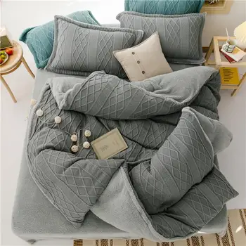 

Heavyweight Plush Warm Knitted Bedding Set King Queen Size Girls Duvet Cover Bed Sheet Set 4Pcs Luxury Soft Solid Color