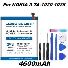 LOSONCOER 4600 мАч высокое качество Мобильный аккумулятор HE319 для Nokia 3 Nokia3 TA-1020 1028 1032 1038 литий-полимерные батареи