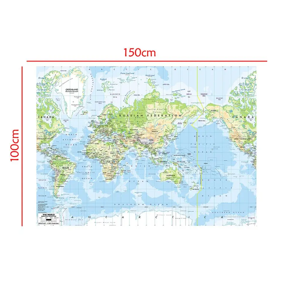 

The World Map Mercator Projection 150x100cm Vinyl Spry World Map without National Flag