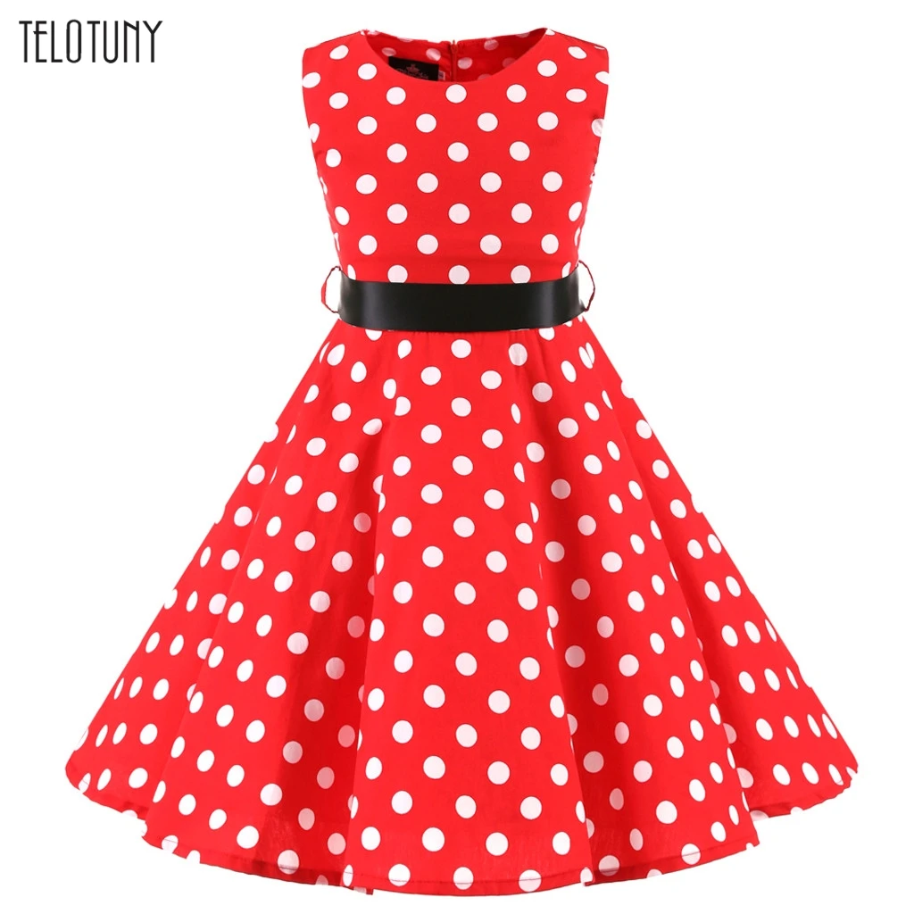 TELOTUNY девушки платье Винтаж 1950s Ретро платье с принтом; платье принцессы; Платье с принтом в горошек; платье для дня рождения, для детей-подростков одежда для девочек Vestido 1113
