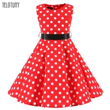 TELOTUNY девушки платье Винтаж 1950s Ретро платье с принтом; платье принцессы; Платье с принтом в горошек; платье для дня рождения, для детей-подростков одежда для девочек Vestido 1113