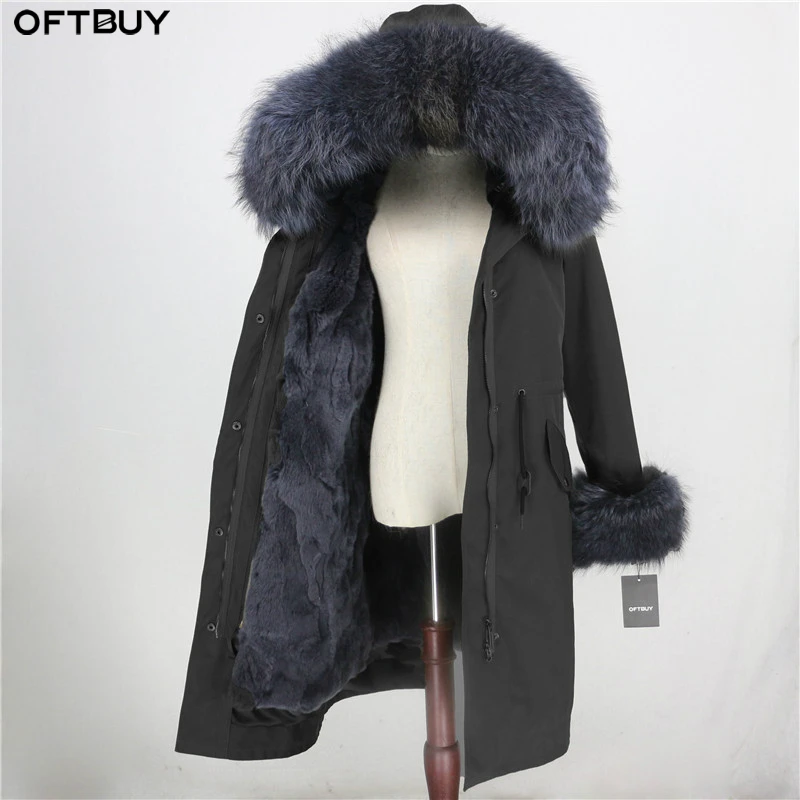 Женская длинная парка с капюшоном OFTBUY зеленая непромокаемая натуральным мехом