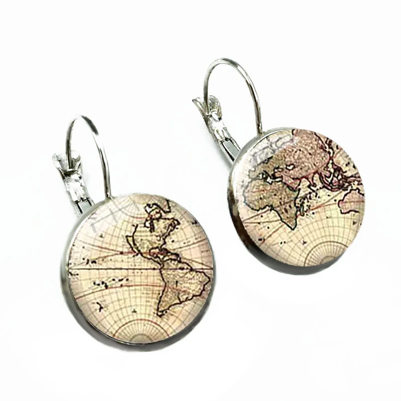 1 Pair New American Movie Map Brass Post Womens Glass Punk Jewelry Stud Earth World | Украшения и аксессуары