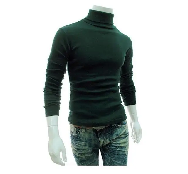 Новинка, осенне-зимний мужской свитер, Мужская водолазка, Одноцветный Повседневный свитер, Мужской приталенный брендовый вязаный пуловер - Цвет: Dray green