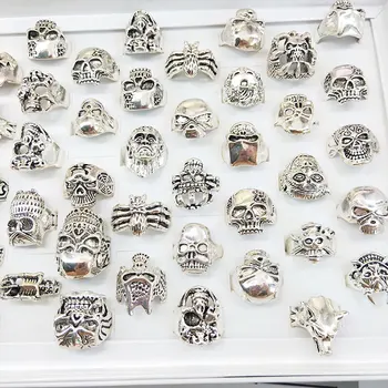 

36 Pcs/lot fashion men punk style silver color skull design ring lot top quality men alloy punk jewelry ring wholesale 200728-71