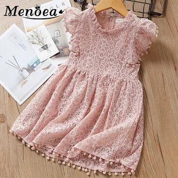 

Menoea baby Girls summer New Girl Lace Dress Hollow Out Ruffled Sleeve Solid Dress Girls Dresses for girl Princess Dress clothes