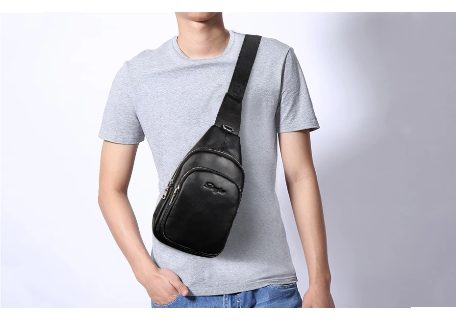 Натуральная кожа нагрудные сумки для мужчин водонепроницаемая сумка через плечо модная повседневная двойная молния карманы нагрудные пакеты DANJUE