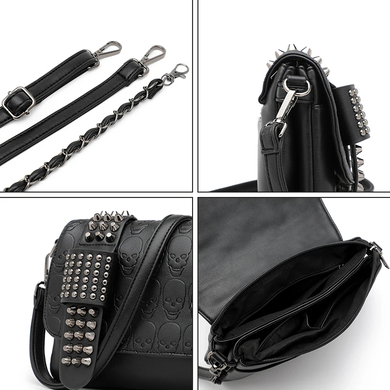 Women Messenger Bag JIETOTYX Women Leather Messenger Bags Single Skull Rivet Shoulder Bags Vintage Sexy Lady Drop
