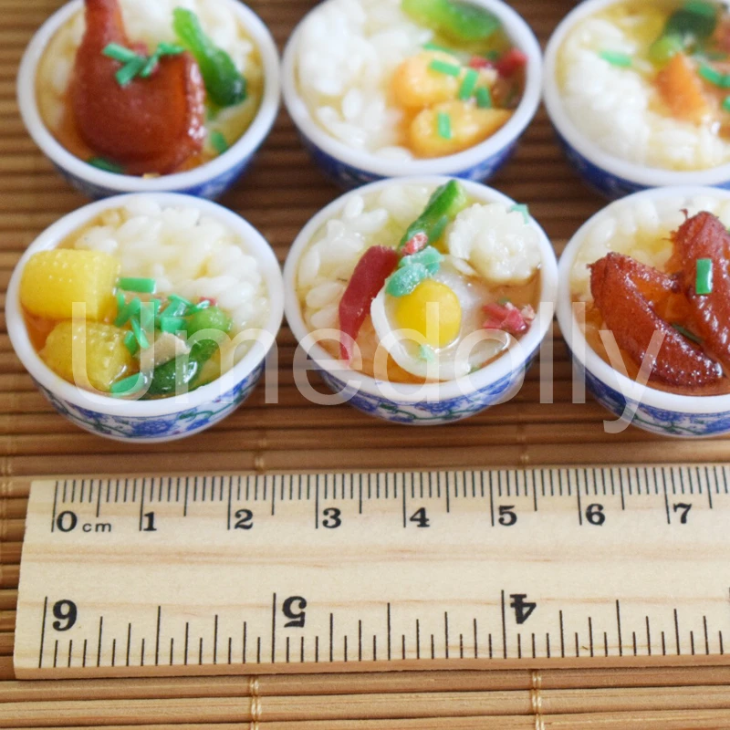 2PCS 1:6 Miniature Dollhouse Bowl Rice Mini Chinese Cuisine Pretend Food for 1/6 Blyth BJD Doll Kitchen Decor Accessories Toys 3