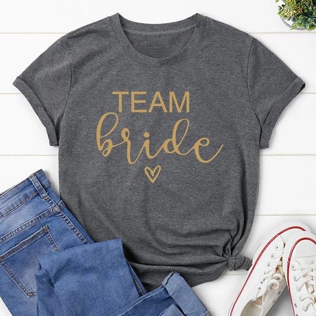 bachelorette team bride t shirt estonian wedding party ulzzang t-shirt cato women's tea bride short women tops drop ship Dark Grey-1