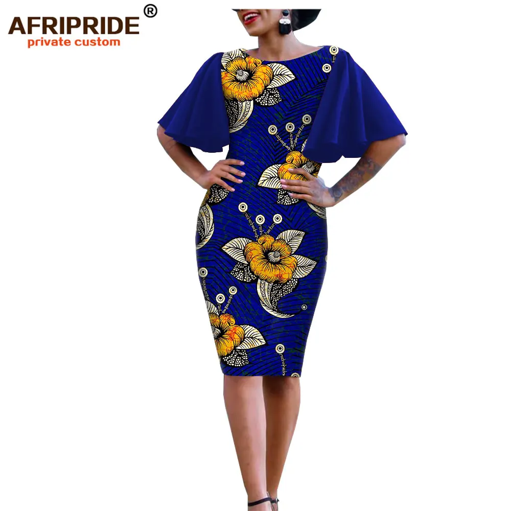 Африканские облегающие платья для женщин AFRIPRIDE bazin richi с короткими рукавами-бабочками Дашики восковое женское платье с принтом Анкара A1925007 - Цвет: 537-1