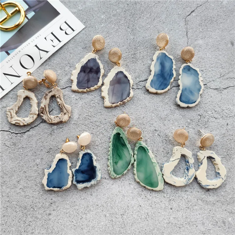 

Irregular Marble Pattern Resin Drop Earrings for Women Fashion Long Geometric Imitation Stone Acrylic Female Pendant Earrings