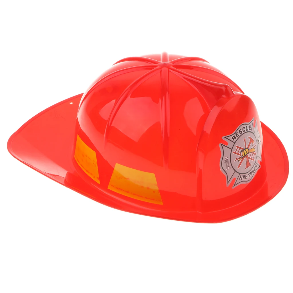 Pretend Play Children Plastic Fireman Helmet Chief Hat Fancy Dress Role Playing - Red
