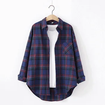 

Fashion Ladies Plaid Shirt Chic Plaid Shirt Long Sleeve Women Casual Loose Cotton Top