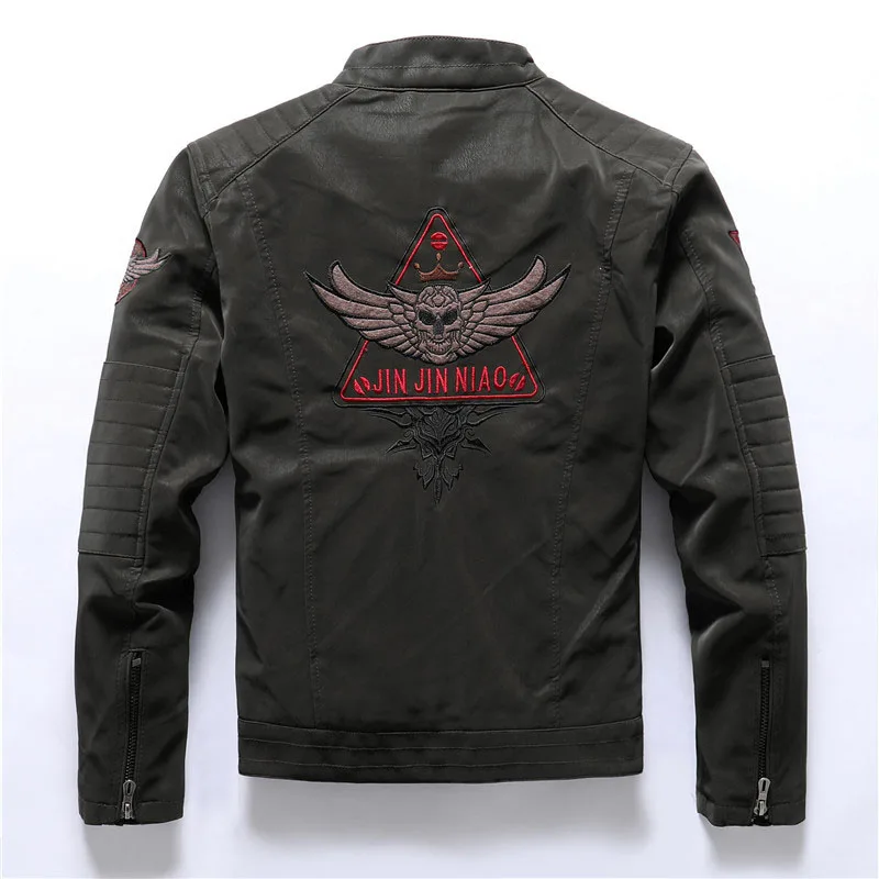 KIOVNO Men Winter Pu Leather Jacket Coats Fleece Lined Motorcycle Embroidery Jackets Outwear For Male Size M-3XL Windbreak  (8)