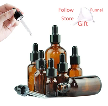 

200pcs Hot Spot 5ml 10ml 15ml 20ml 30ml 50ml 100ml Amber Glass Bottle With Dropper Essential Oil Bottles